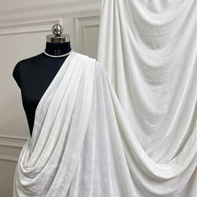 White Royal Velvet Fabric by The Yard, Wedding Decor, Fashion & Crafts I by VALENTINATEXTILEINC