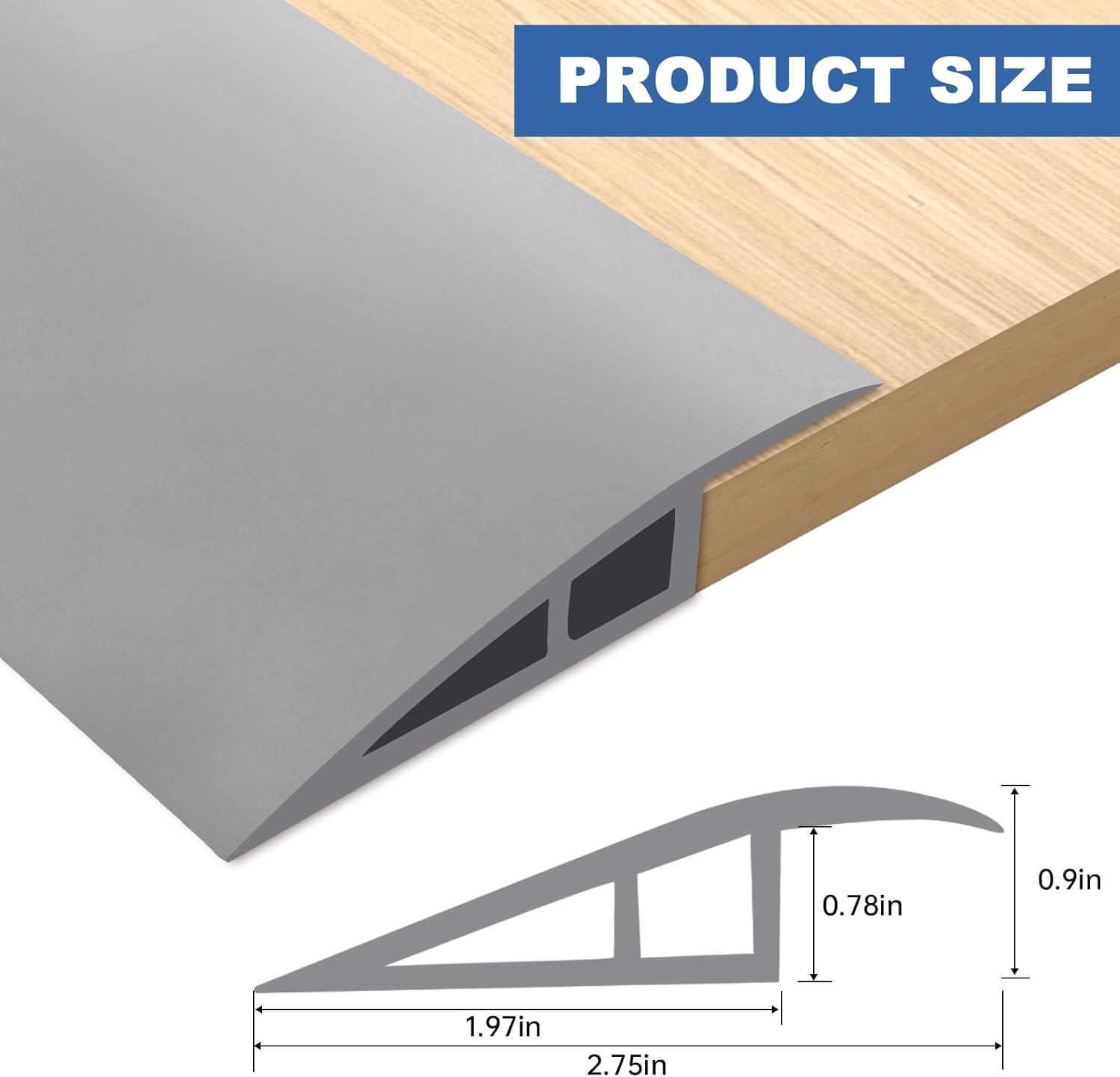 Vinyl Door Threshold Flooring Transition Strip Self Adhesive Carpet Edging Strip for Laminate Doorway Edge Threshold from 3/5" to 4/5" (Gray, 3.3 Ft)