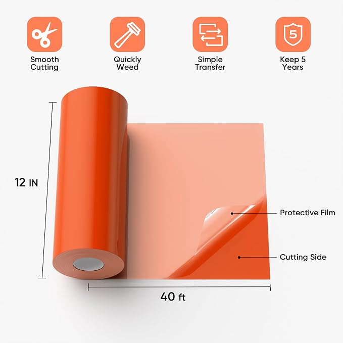 Orange Permanent Vinyl for Cricut Cutting Machine, Waterproof, Durable Orange - Image 3