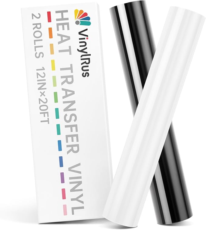 VinylRus Heat Transfer Vinyl-12” x 20ft Black and White Iron on Vinyl Roll by VinylRus
