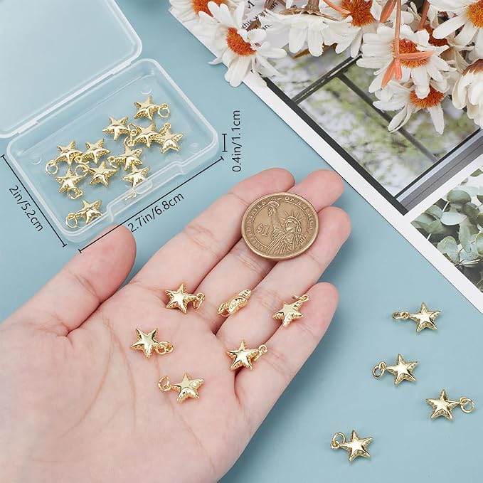 Beebeecraft 1 Box 20Pcs Golden Star Pendant Bulk Real 18K Gold Plated Brass - Image 3