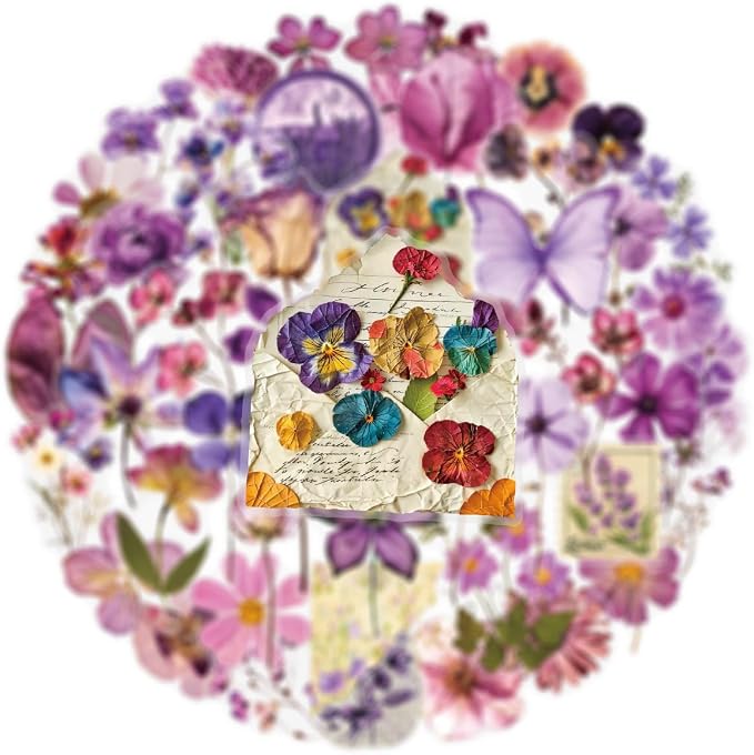50PCS Transparent Flora Scrapbook Stickers, Flower-D | Vintage Aesthetic Flowers - Image 2