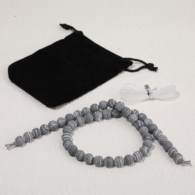 8mm Matte Black and White Malachite Bead, 15-Inch Matte Round Loose Stone Beads - Image 7