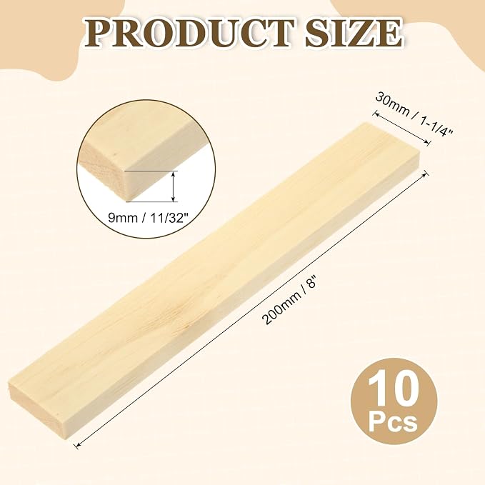 MECCANIXITY 10Pcs Wood Strips Slats, 11/32" x 1‑1/4" x 8" Thin Wood Sticks Flat - Image 2