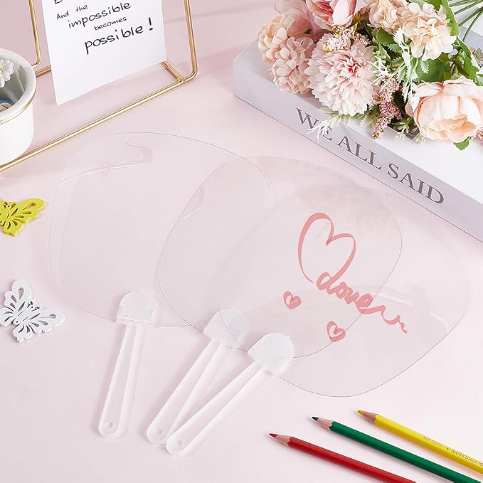 10Pcs Plastic Hand Fan DIY Blank Hand Fans Bulk PVC Flat Oval Summer Clear - Image 4