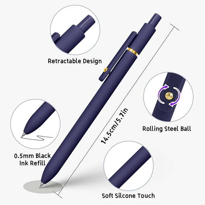 UIXJODO 6 Pcs Gel Pens 0.5mm Quick Dry Black Ink Pens Fine Point Smooth Writing - Image 5