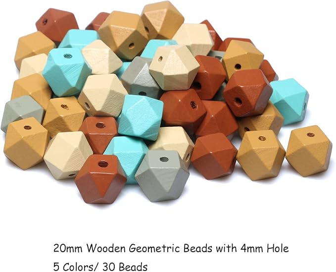 Geometric Wooden Beads 20mm Polygon Wooden Loose Spacer Beads - Image 7