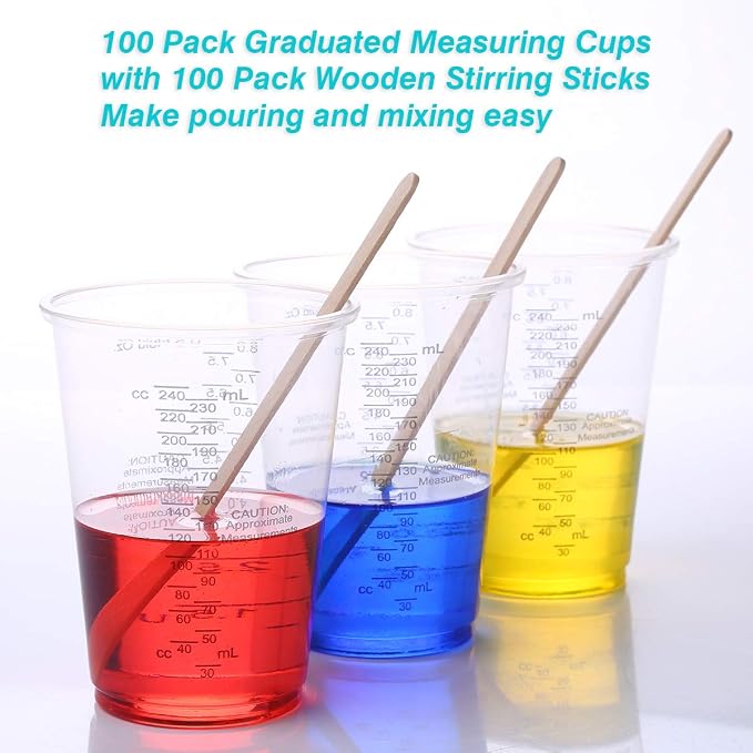 XUXU 100pcs 8oz Graduated Clear Plastic Measuring Cups - Image 6