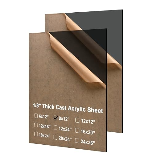 KINLINK 8x12 Plexiglass Sheets 1/8 inch Thick - 3mm Black Transparent Cast by KINLINK