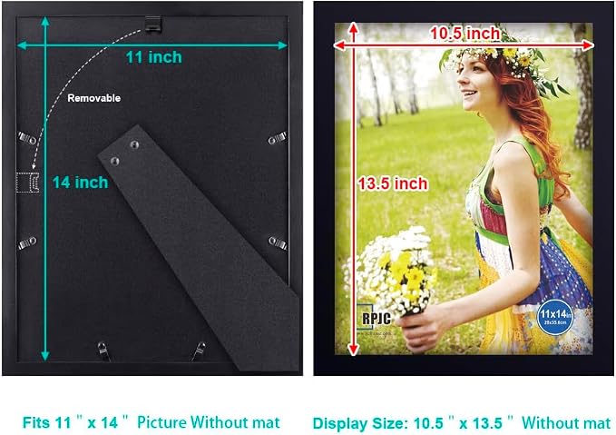 RPJC 11x14 inch Picture Frame Made of Solid Wood and High Definition Glass - Image 4