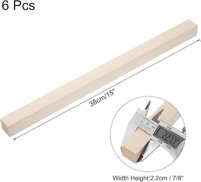 MECCANIXITY 6pcs Wood Sticks, 7/8"x 7/8" x 15" Rectangle Wooden Cube Wood - Image 2