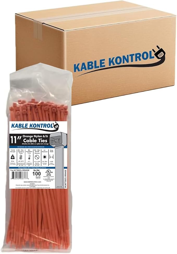 Kable Kontrol Orange Zip Ties 11 Inch 8, 50 Lbs Tensile Strength, Bulk Pack by KABLEKONTROL%C2%AE