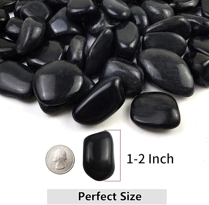 YISZM 20lbs Black Pebbles for Plants, 1-2 Inch High Polished Natural River - Image 2