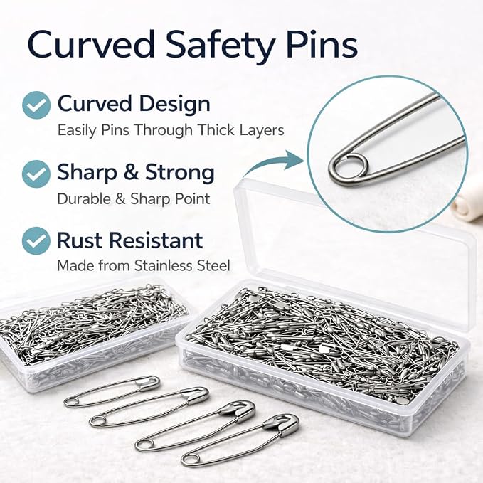 250 PCS 1.5 Inch Curved Safety Pins, Stainless Steel Quilting Pins | Curved - Image 3