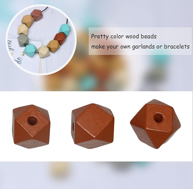 Geometric Wooden Beads 20mm Polygon Wooden Loose Spacer Beads - Image 3