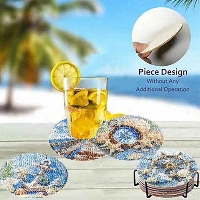 8 Pack Beach Diamond Art Coasters, Seaside Diamond Painting Coasters Kits | - Image 4