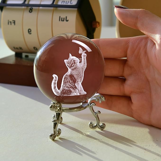Cat Gifts for Women 3D Crystal Ball 60mm Cat Lover Themed Gift - Image 6