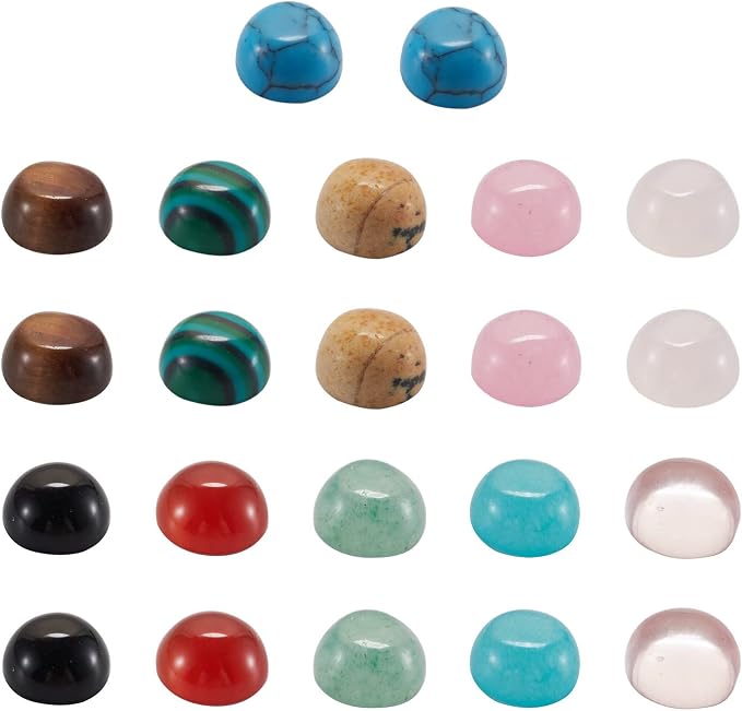 FASHEWELRY 100Pcs Natural & Synthetic Mixed Stone Cabochons Flat Back Gemstone by FASHEWELRY