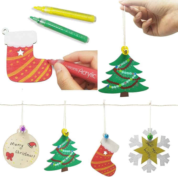 Hidreas 40PCS Christmas Crafts Unfinished Wooden Christmas Ornaments Kit - Image 4