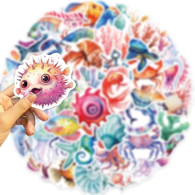 50PCS Colorful Ocean Animal Stickers Waterproof Vinyl Marine Life Sticker Pack - Image 3