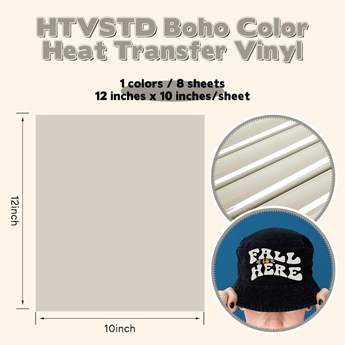 HTVSTD Light Grey Boho HTV Heat Transfer Vinyl 8pcs 12×10in Iron on Vinyl | - Image 2