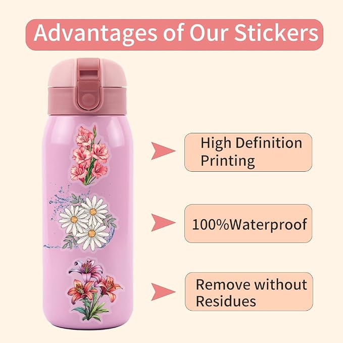 60Pcs Nature Flower Botanical PET Stickers Waterproof Aesthetic Floral - Image 7