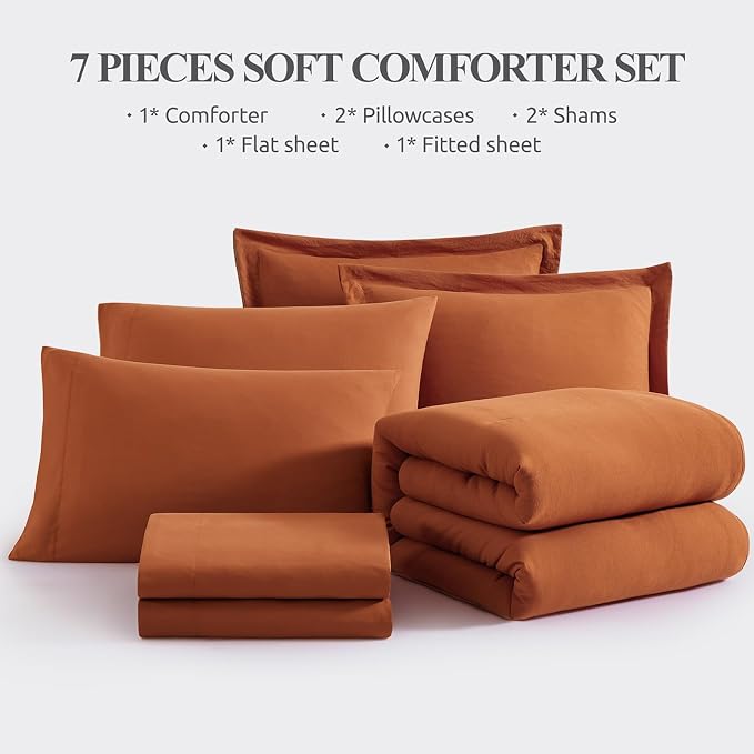 WRENSONGE Twin Comforter Set- 5 Pieces Burnt Orange Bed in a Bag, All Season - Image 6