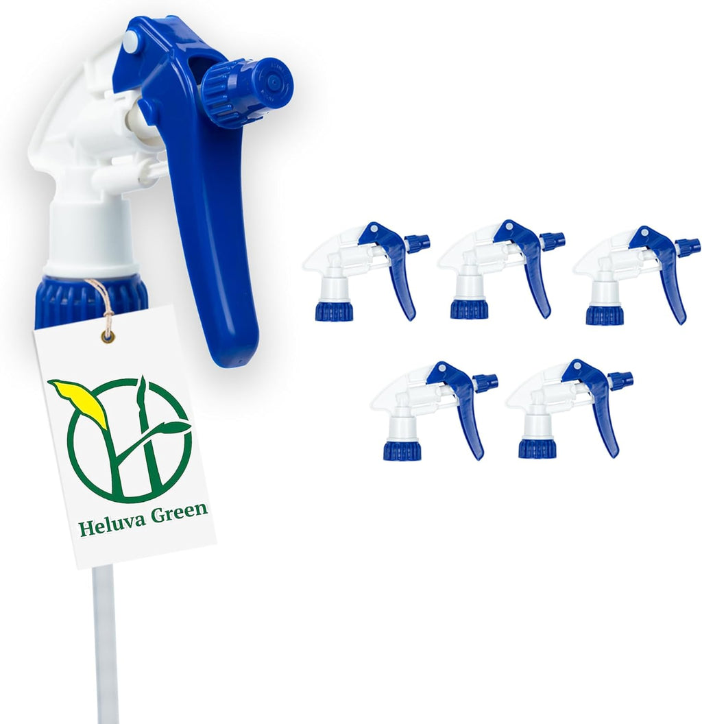 Heluva Green Spray Bottle Nozzle Replacement, Bottle Tops Only - Sprayer Nozzle Triggers for Heavy Duty, Commercial, Home Cleaning Solutions - Fits 8,16,24,32 oz Plastic & Glass Bottles, Blue 6 pack