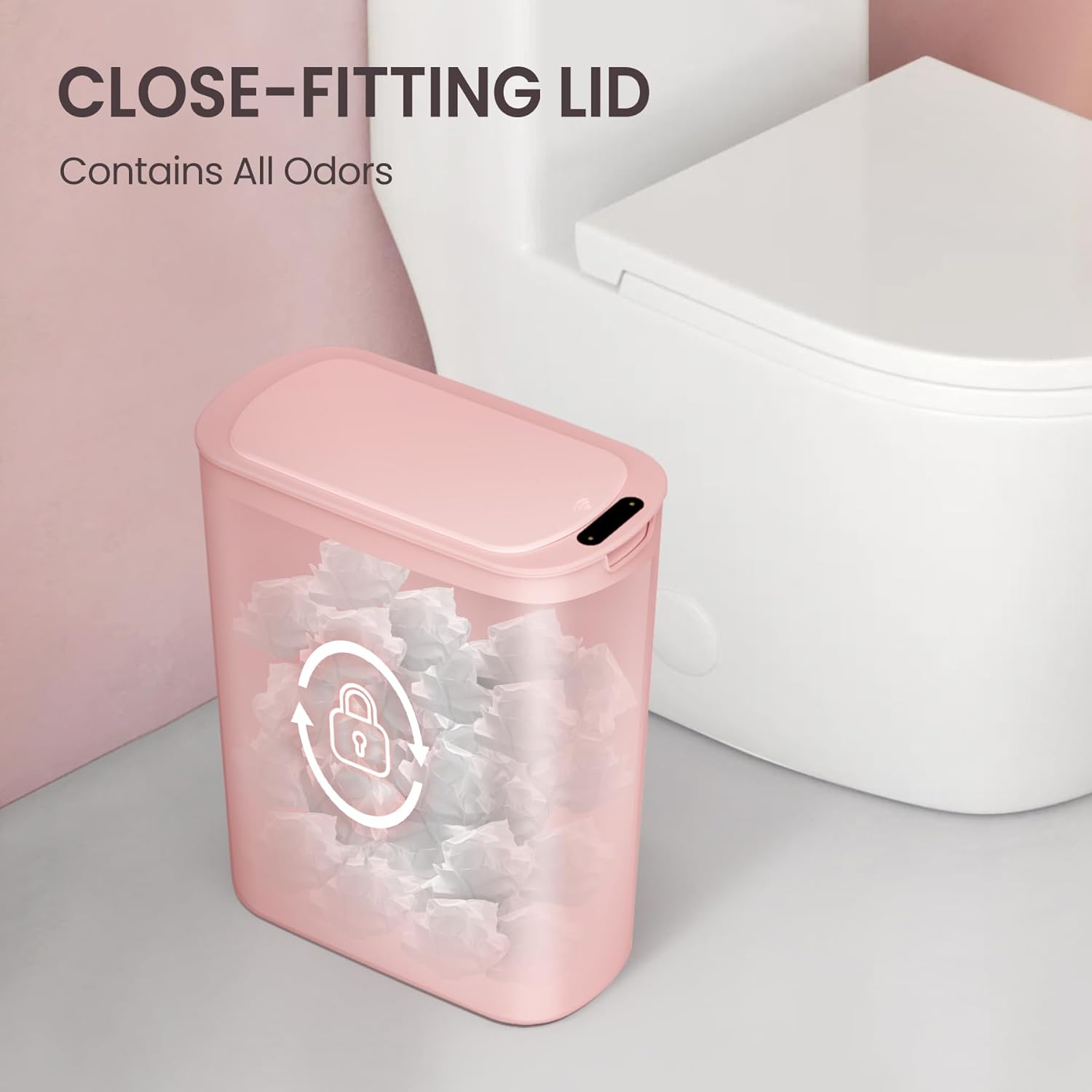 Cesun Automatic Motion Sensor Bathroom Trash Can with Lid, 2.6 Gallon Touchless Trash Bin, Smart Plastic Slim Garbage Can Small Wastebasket for Toilet, Office, rv, Bedroom, Living Room, Pink