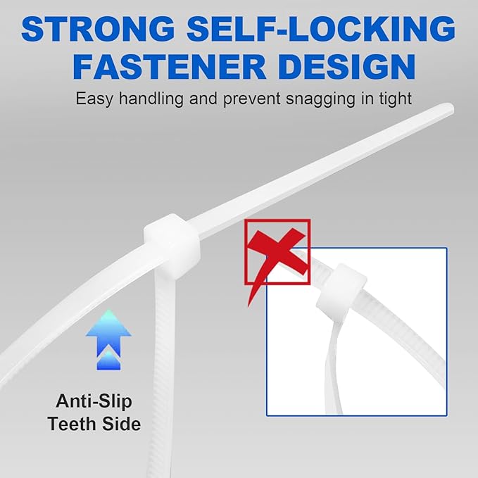 Zip Ties, RAZCC 1200pcs Cable Zip Ties 8 Inch, Heavy Duty White Plastic Wire - Image 5