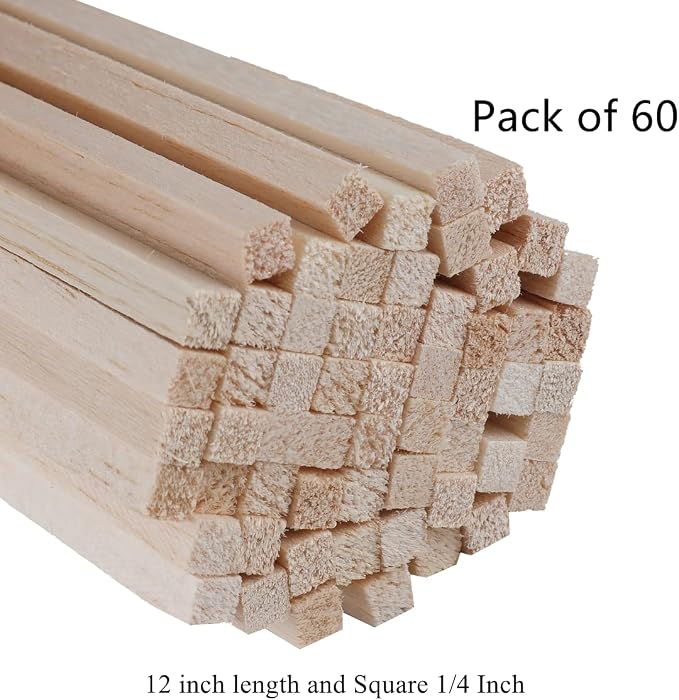 60 Pack Square Wood Dowel Rods 1/4x1/4x12 Inch Balsa Wood Sticks Natural Wood - Image 2