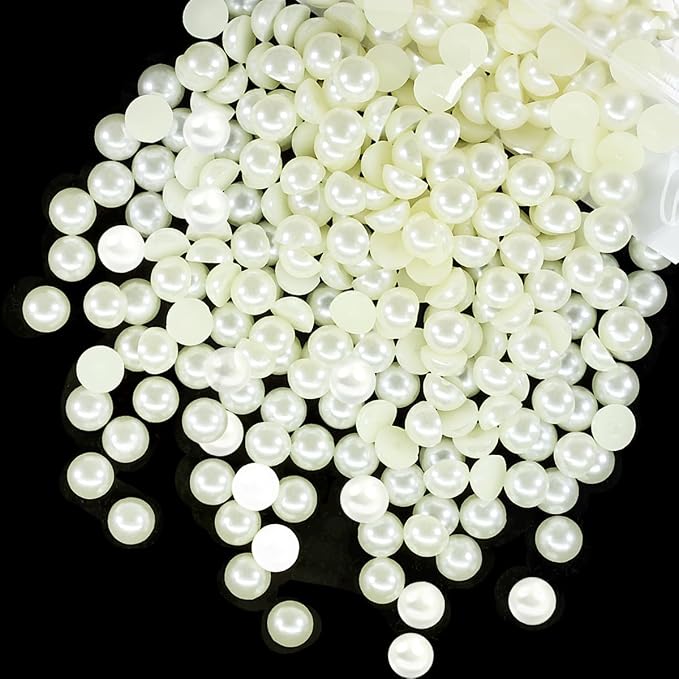 qiipii 70PCS 14mm Beige White Round Half Round Pearls by qiipii