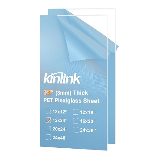 KINLINK 12x24 Plexiglass Sheets 1/8 inch Thick, 3mm Clear PET Plastic Sheet by KINLINK