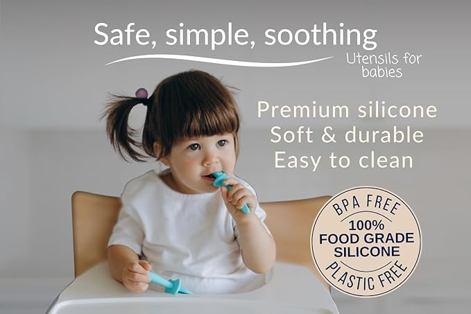 Growing Love Baby Spoons Set, Self Feeding 6 months, Pre-Spoon, Baby utensils, training spoon, cuchara bebe, blw, 100% silicone, Anti choke shield