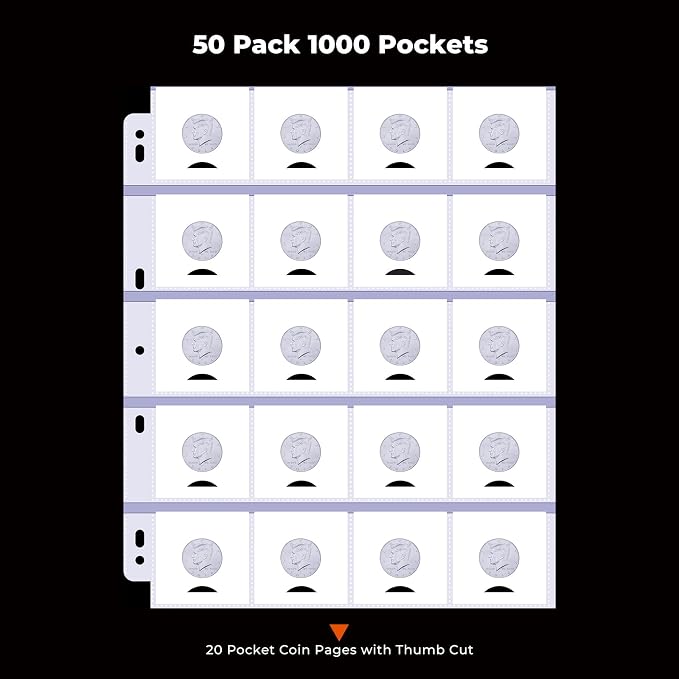 50-Sheets 20-Pocket Thumb-Cut Coin Pages - Image 4