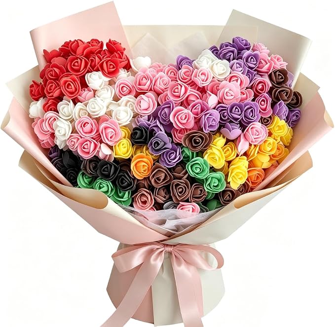 100Pcs Multicolor Foam Rose Heads, Mini Artificial Roses Bulk, Real Touch Fake - Image 4