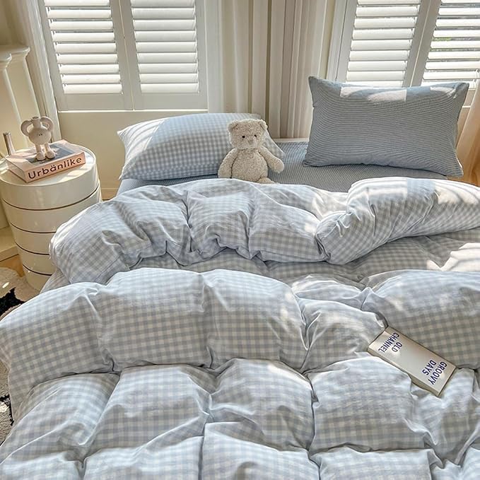 Nayoroom Gingham Duvet Cover Twin Size Blue White Plaid Checkered Comforter - Image 3