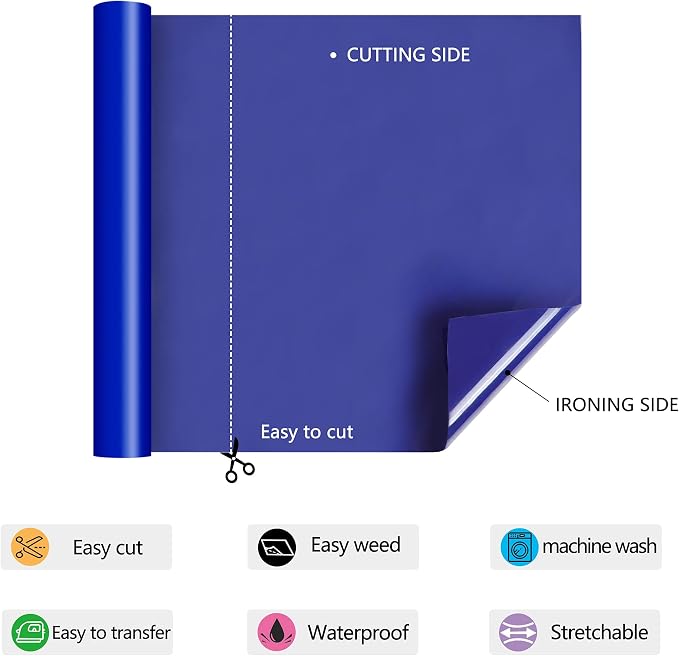 RENLITONG Royal Blue Iron on Vinyl 12Inch by 15ft Roll HTV - Image 4