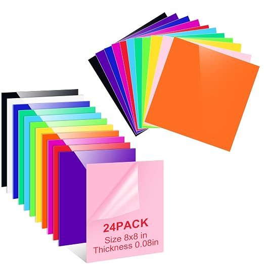 Maitys 24 Pcs Colored Acrylic Sheets, 8 x 8 Inch Opaque Colored Acrylic Sheets by Maitys