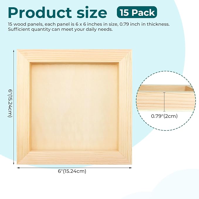 FSWCCK 15 Pack 6 x 6 inch Wood Panel Boards, Unfinished Wood Canvas Panels - Image 2
