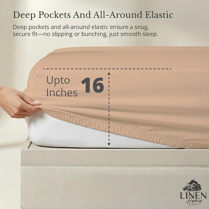 Linen Home 100% Cotton Percale Weave Fitted Sheet, Twin Size, Brushed Rose - Image 2