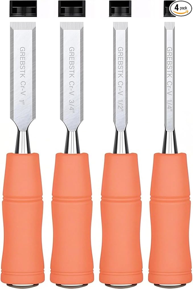 GREBSTK 4-Piece Ultra-Sharp Wood Chisel Set, CR-V Steel Beveled Blades by GREBSTK