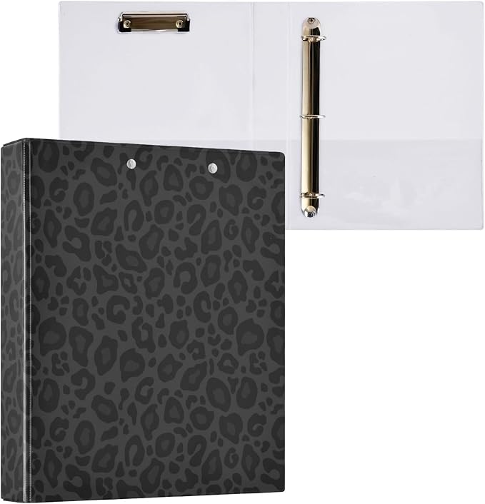Black Cheetah Round Ring Binders 1.5 Inch Leopard 3 Ring Clipboard Binder - Image 8