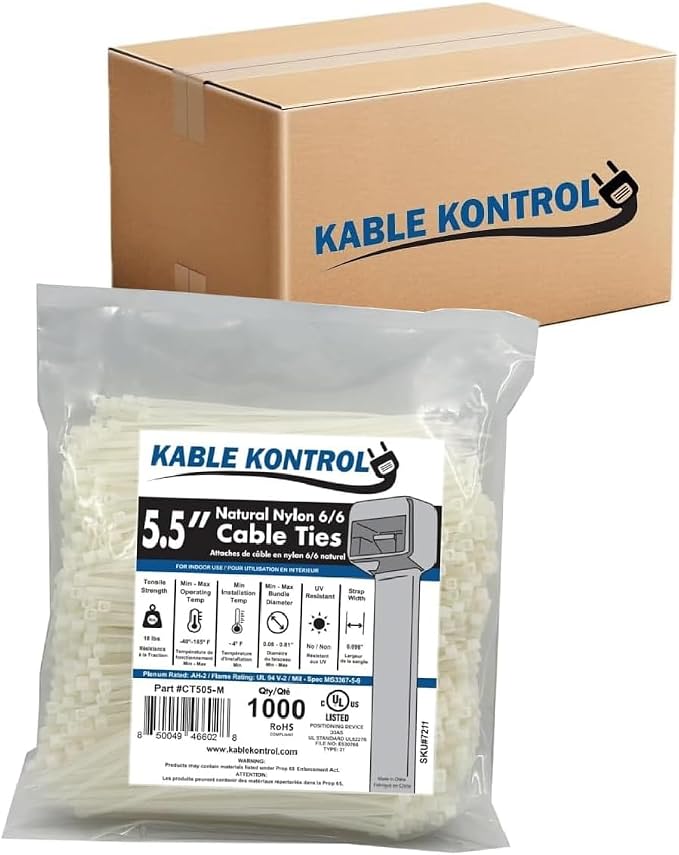 Kable Kontrol Cable Zip Ties Natural White 30, 18 Lbs Tensile Strength by KABLEKONTROL%C2%AE