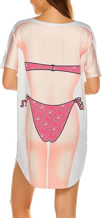 Ekouaer Women's Bikini Shirt Cover Up Short Sleeve Cute Bikini Print Cover-Up - Image 5