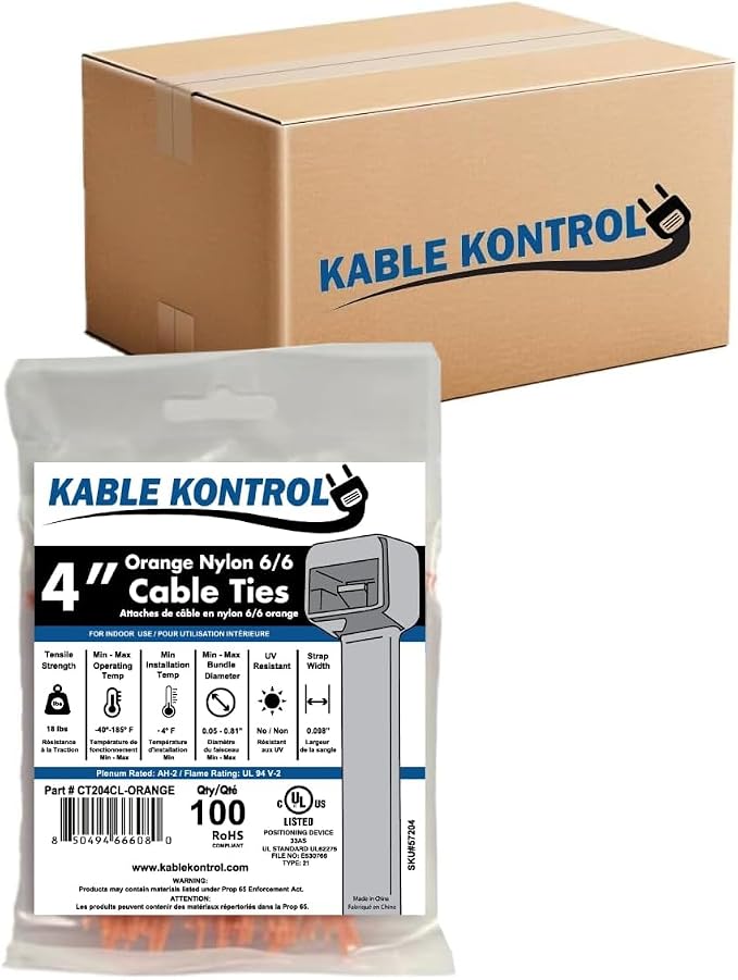 Kable Kontrol Orange Zip Ties 4 Inch 40, 18 Lbs Tensile Strength, Bulk Pack by KABLEKONTROL%C2%AE