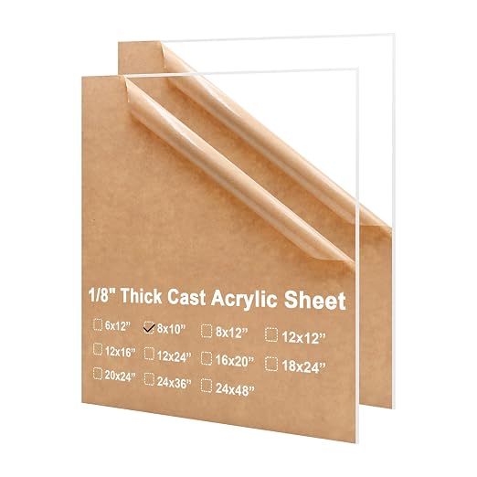 KINLINK 8x10 Plexiglass Sheets 1/8 inch Thick, 3mm Clear Cast Acrylic Sheet by KINLINK