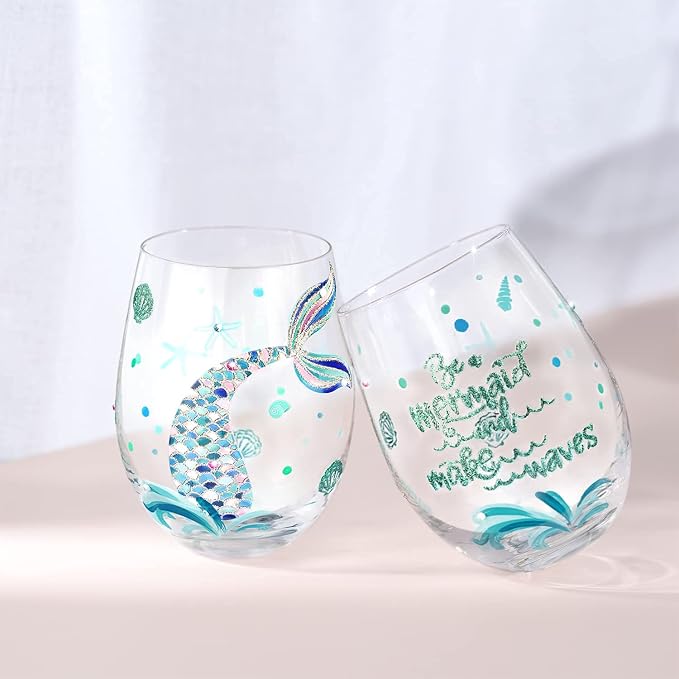 NymphFable Stemless Wine Glasses Hand Painted Mermaid Set of 2 Personalised - Image 6