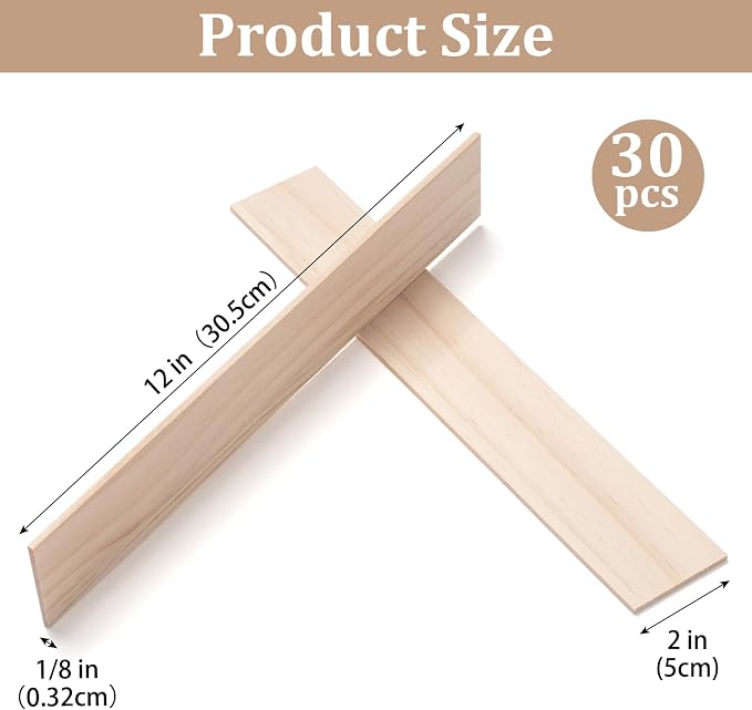 Wooden Dowels for Crafts, Wood Slats Trim Strips for Wall 1/8" × 2" × 12" - Image 3