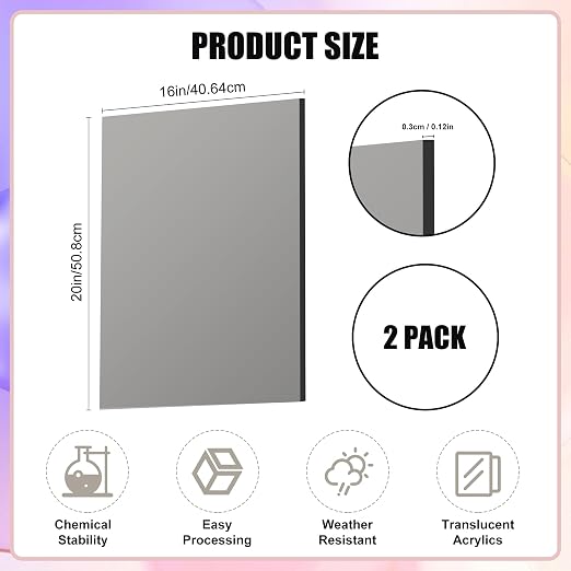 Lesnlok Gray Acrylic Sheets 1/8 inch Thick 3mm 2 Pack 16 x 20 Clear Plexiglass - Image 2